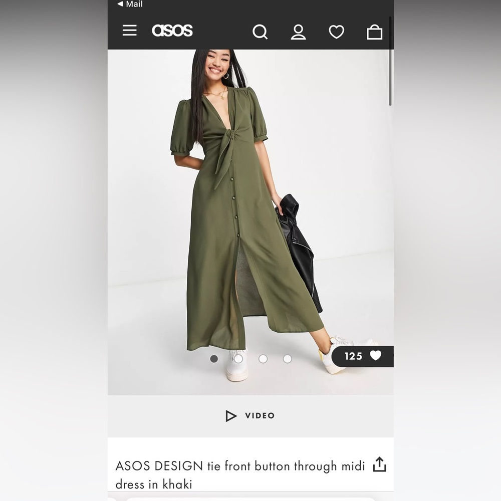 Asos Design Tie Front Button Through Midi Dress I… - image 1